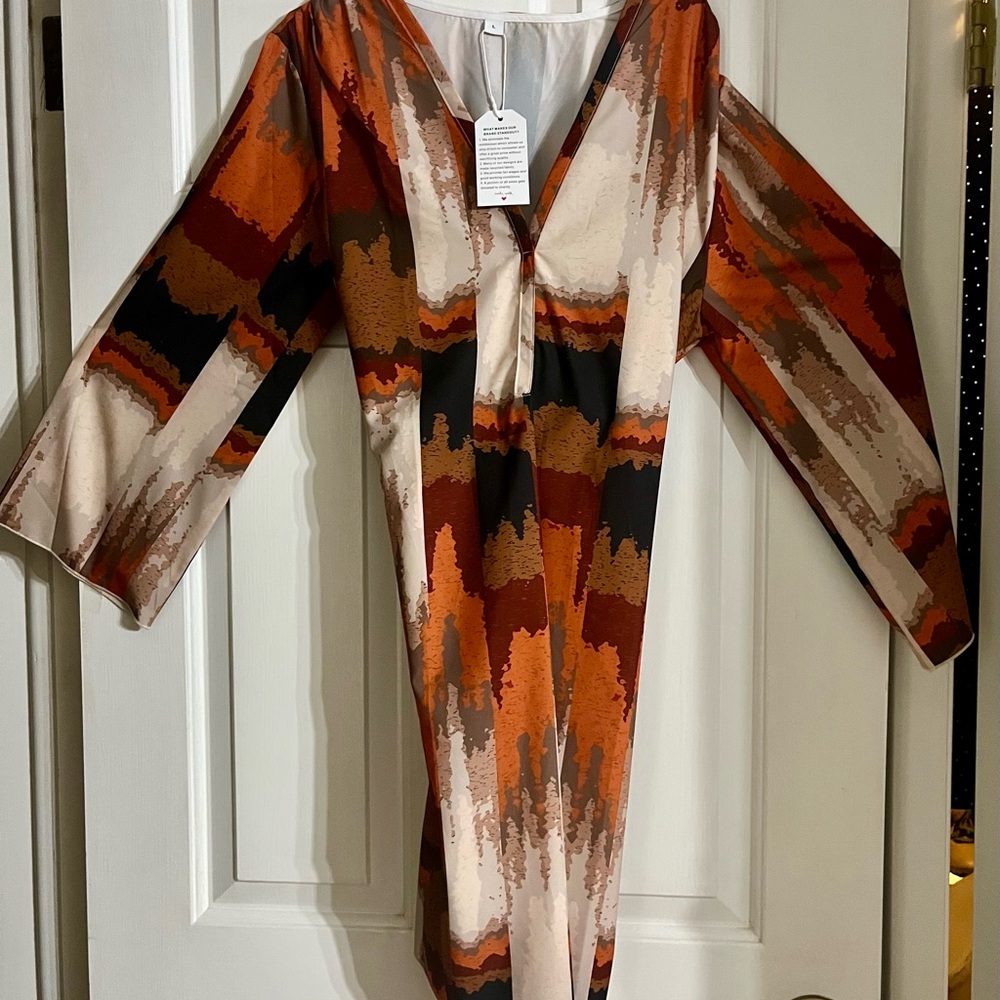 Multicolor Abstract V-Neck Dress